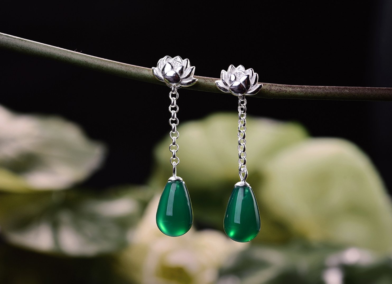 Green Jade Earrings in Rhodium Overlay Sterling Silver 44.80 Ct. - 7693165  - TJC